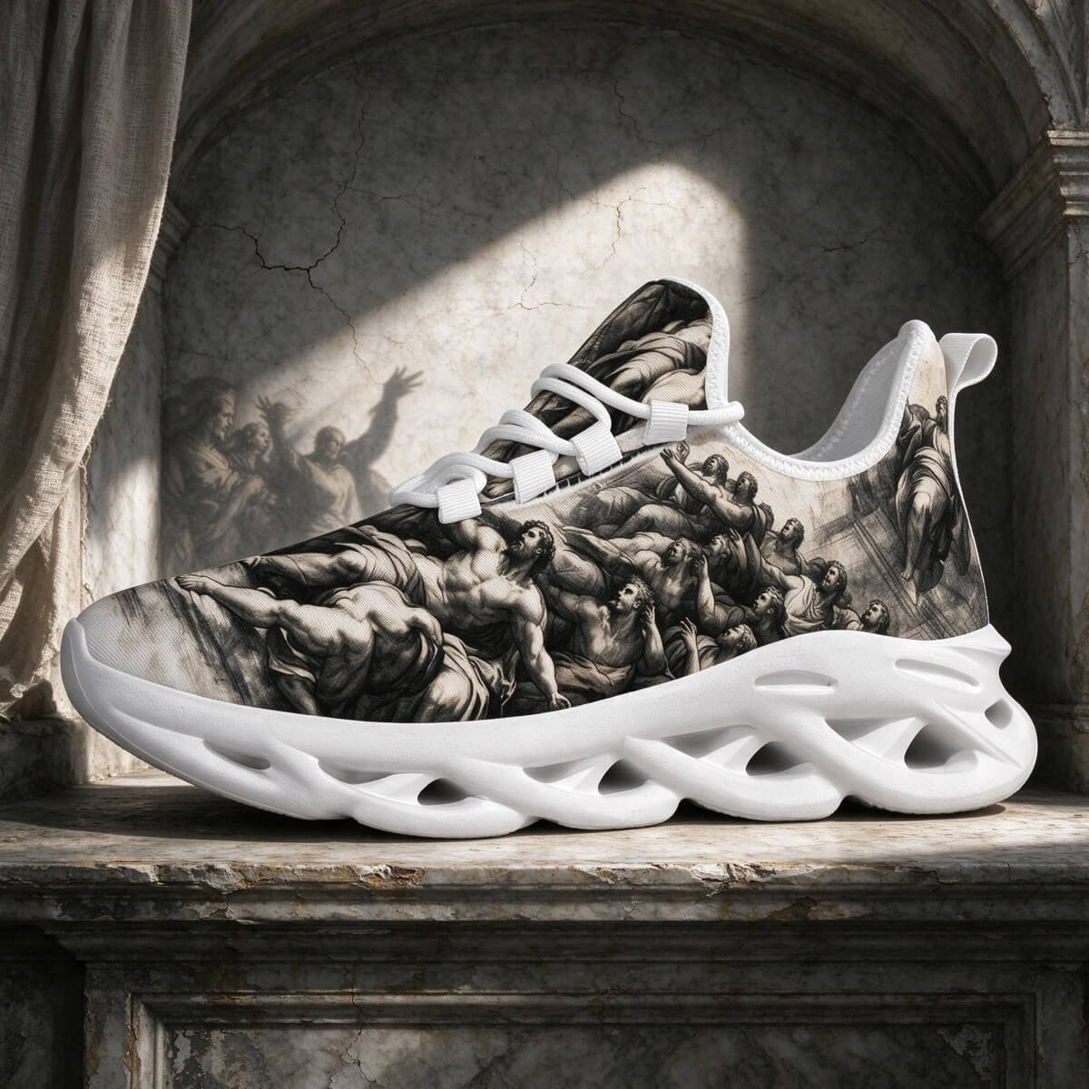 Michelangelo's Creation in Aged Monochrome