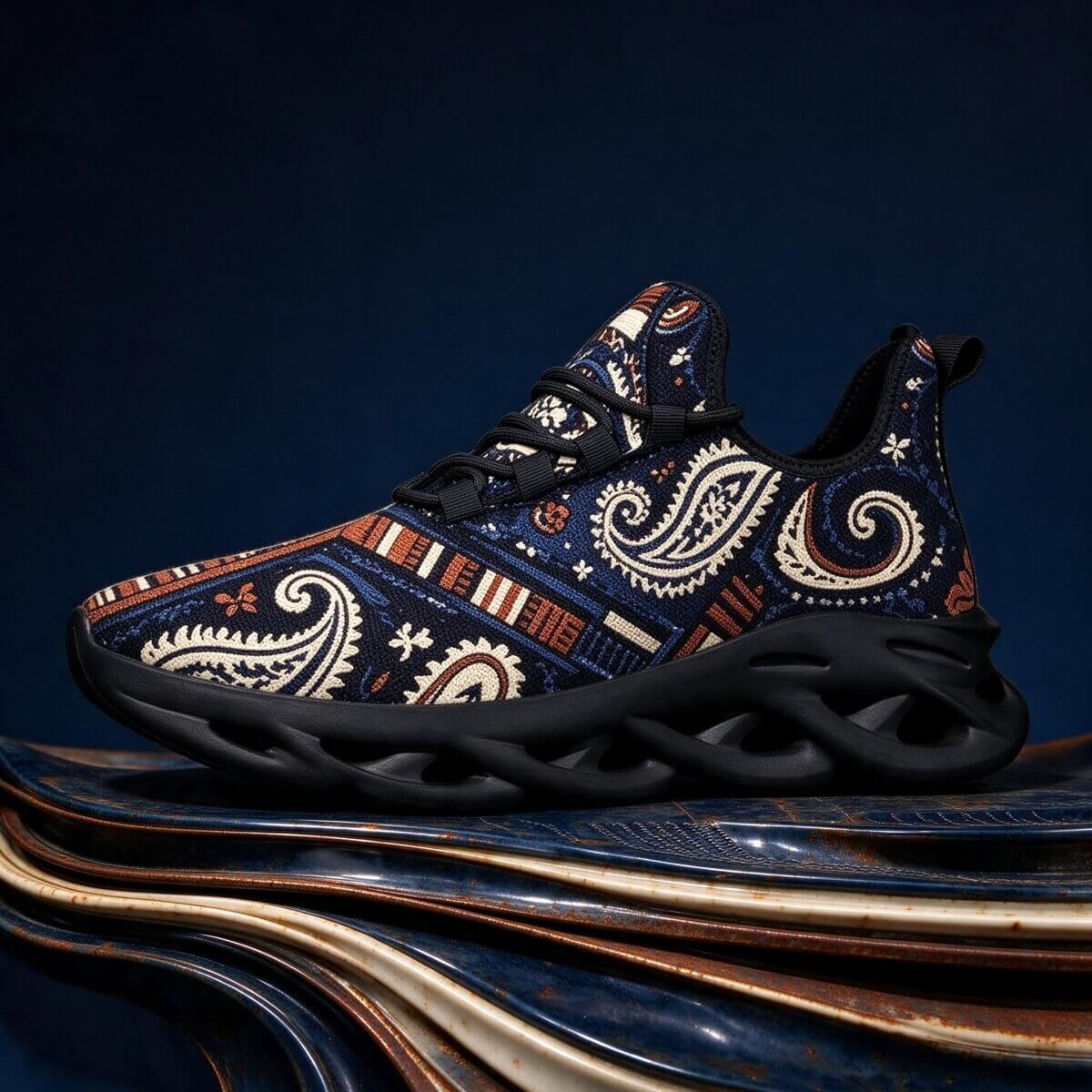 Paisley Rewired in Navy and Rust