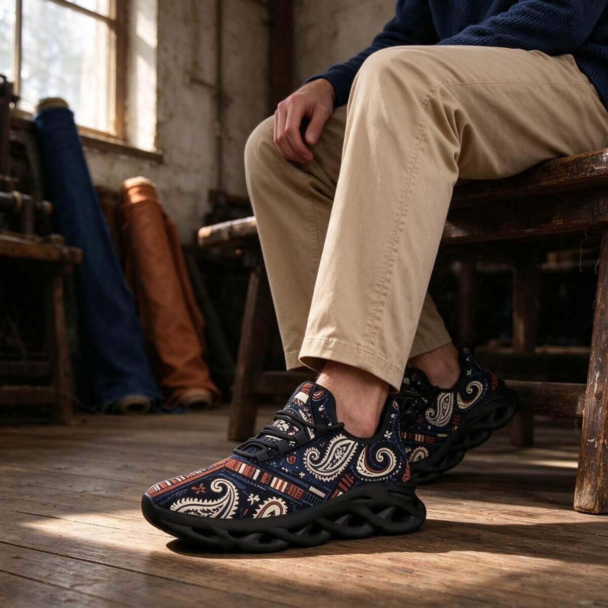 Paisley Rewired in Navy and Rust