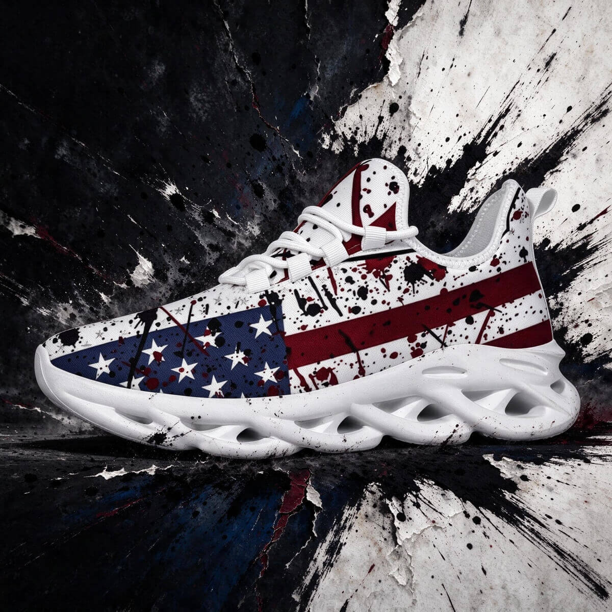 Red Stripes, Rebel Stars in Splattered Blue