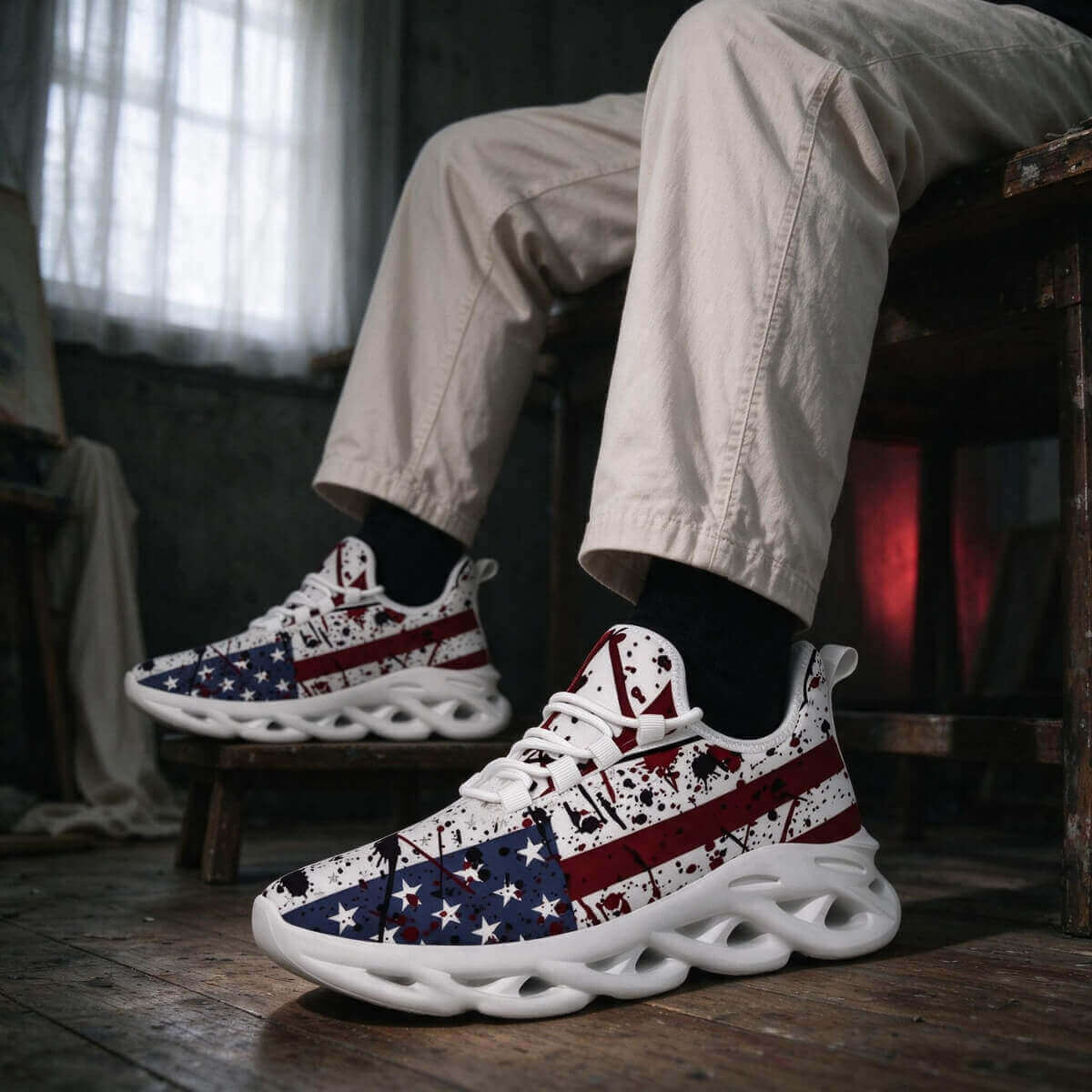 Red Stripes, Rebel Stars in Splattered Blue