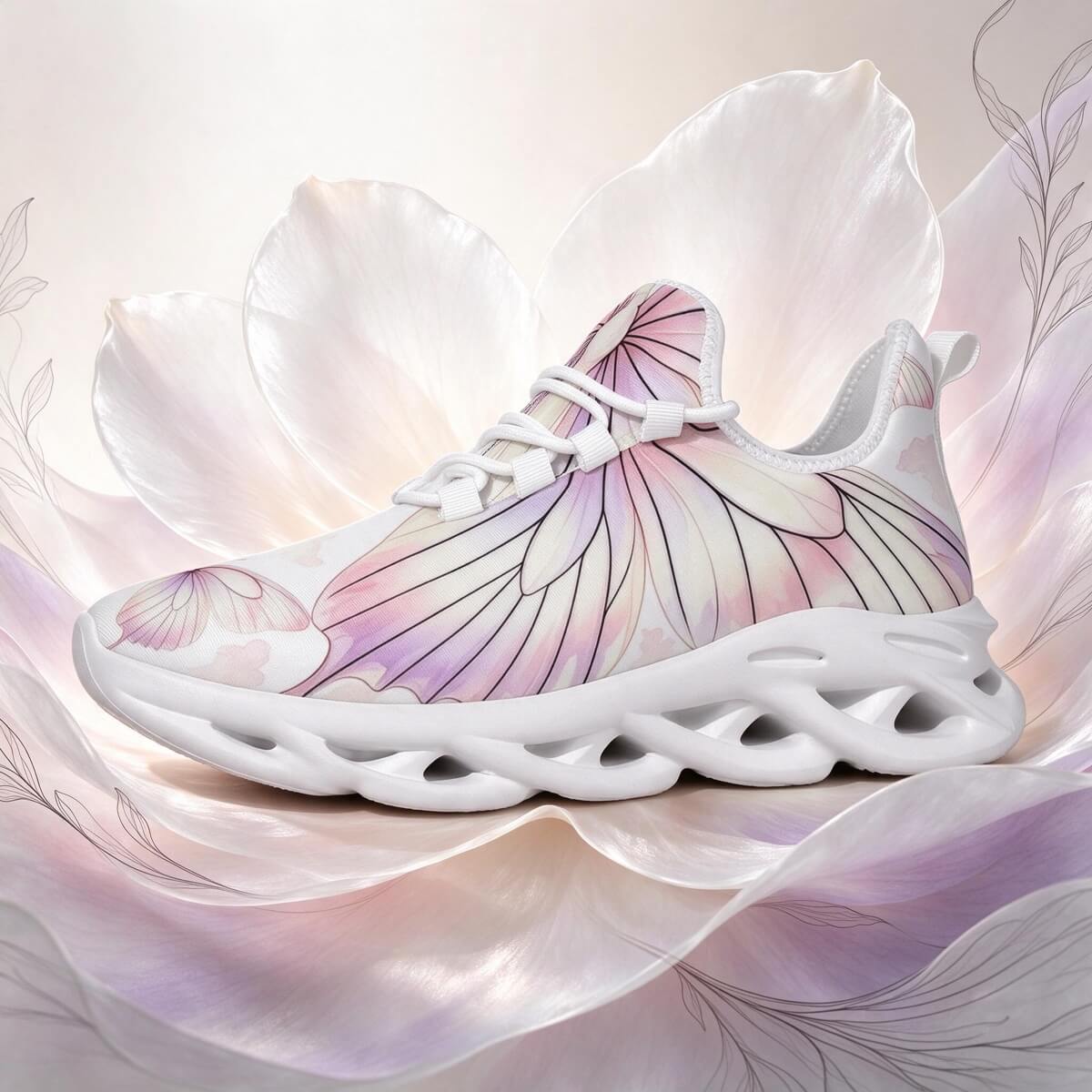 Blush Petals Across a Quiet White Garden