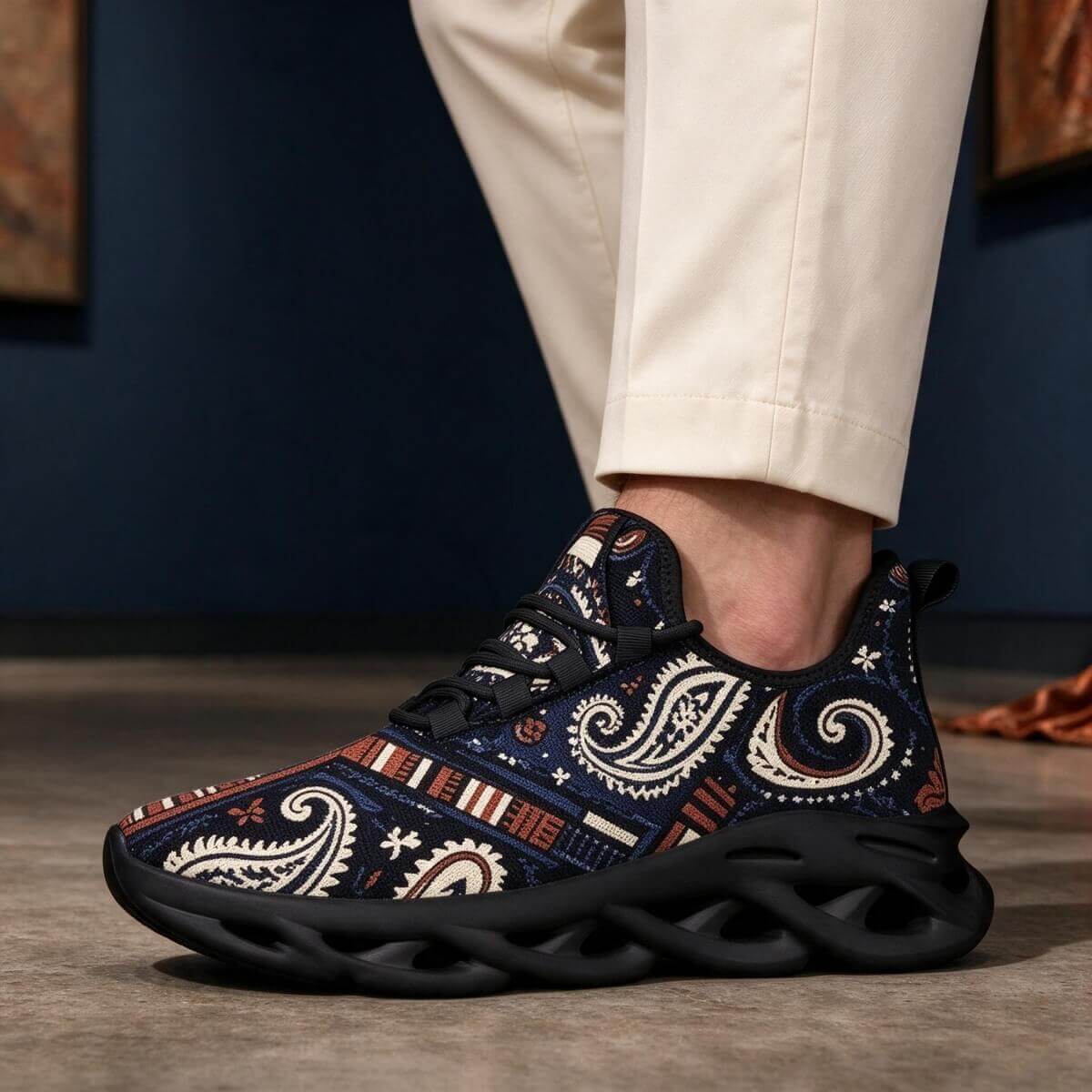 Paisley Rewired in Navy and Rust