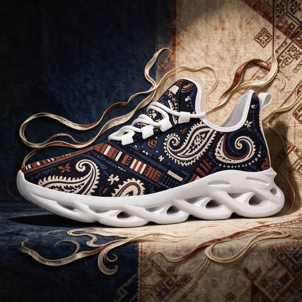 Paisley Rewired in Navy and Rust