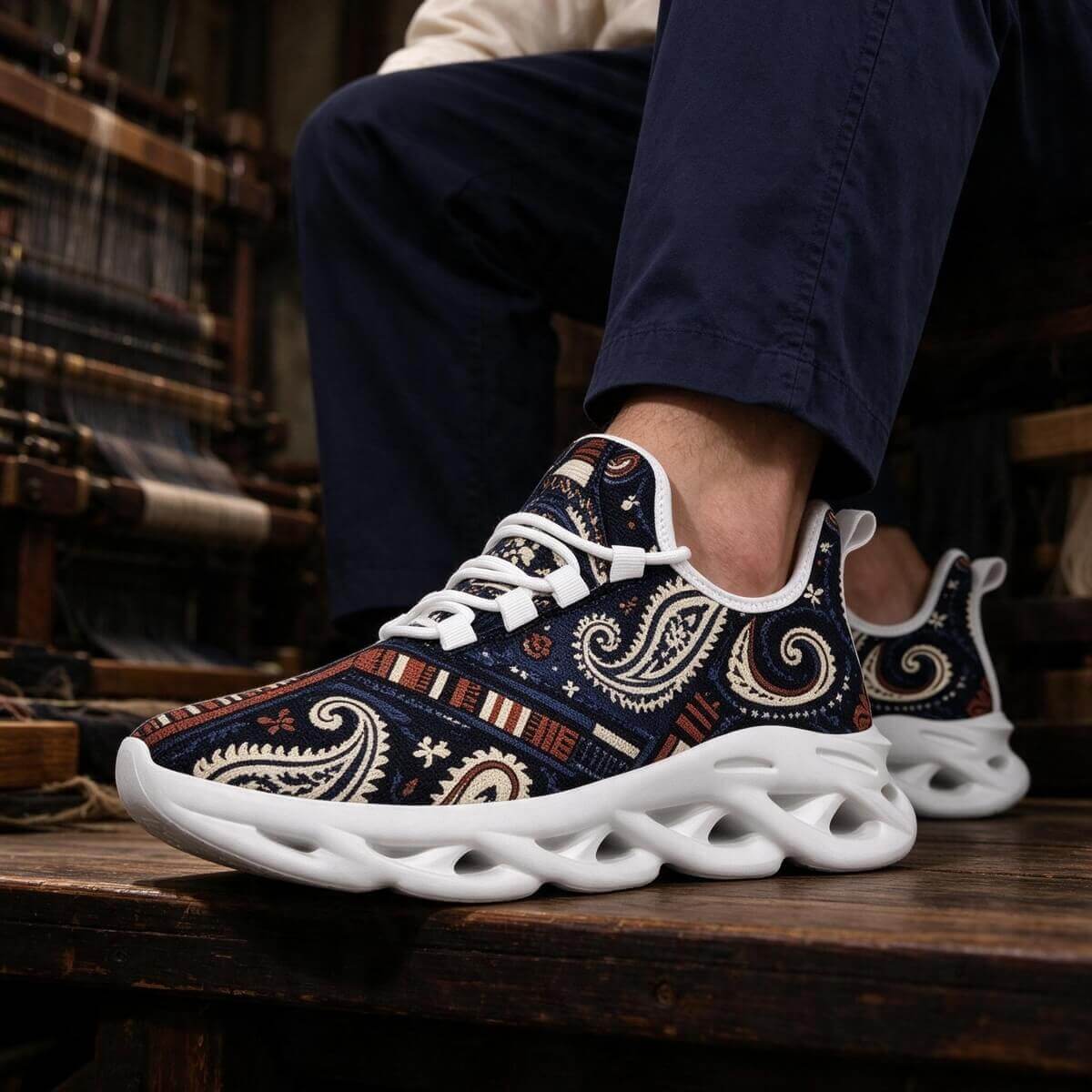 Paisley Rewired in Navy and Rust