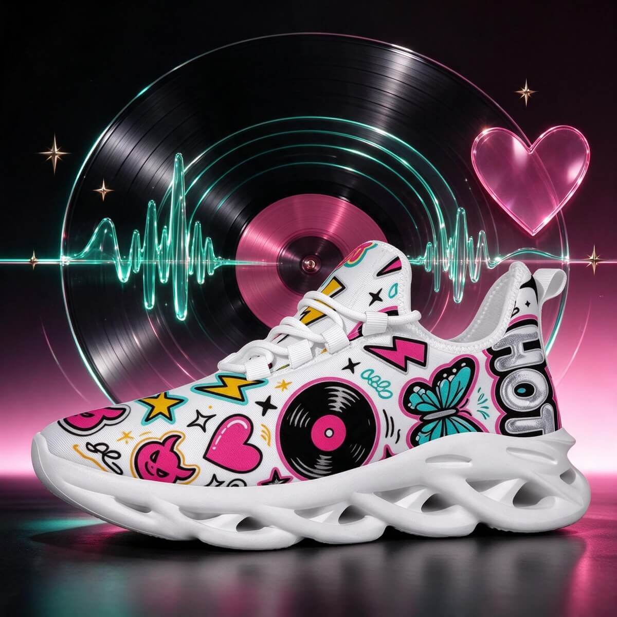 Pink Vinyl Pulse: Hearts in Turquoise Flight