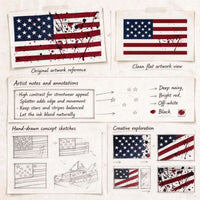 Red Stripes, Rebel Stars in Splattered Blue