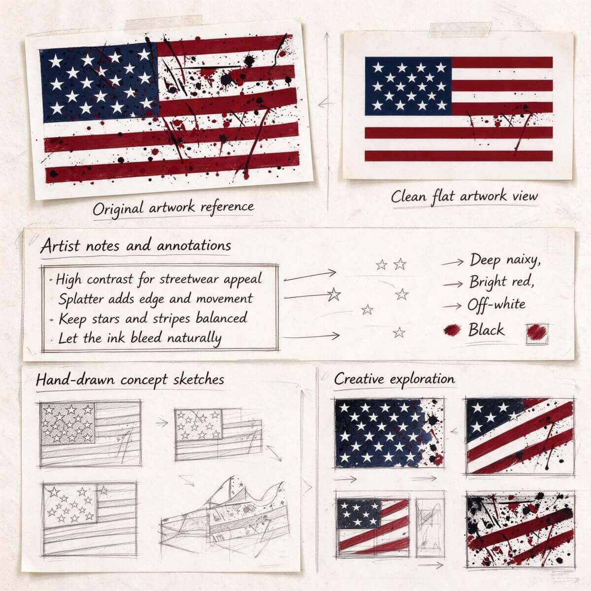 Red Stripes, Rebel Stars in Splattered Blue