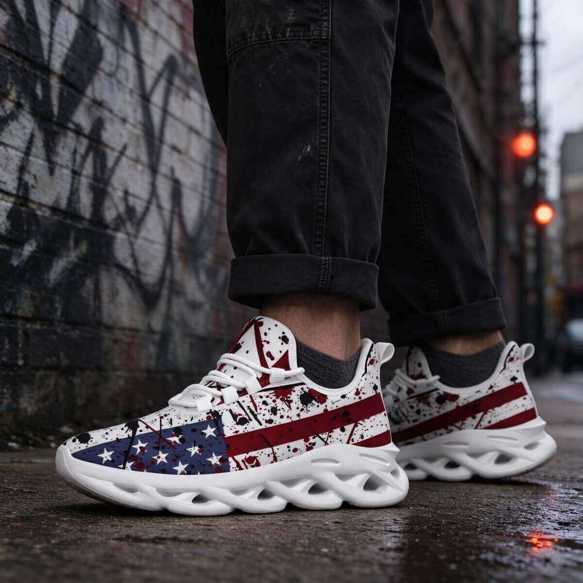 Red Stripes, Rebel Stars in Splattered Blue