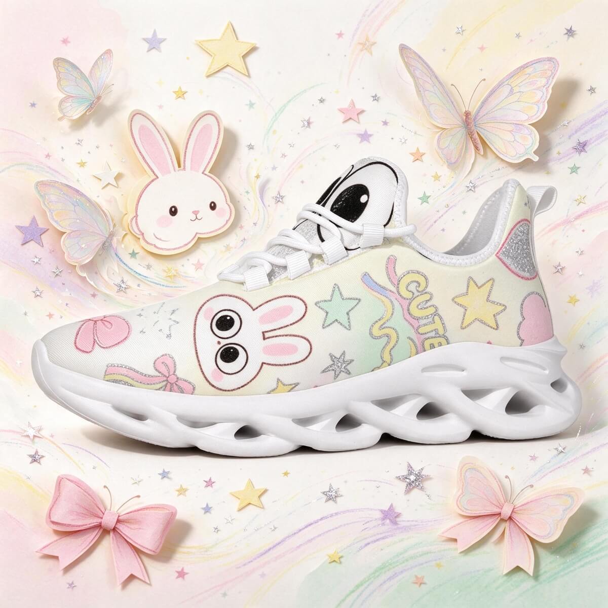 Wide-Eyed Bunny in a Pastel Daydream